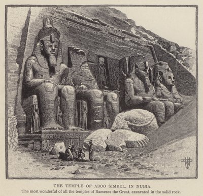 Il Tempio di Aboo Simbel, in Nubia (incisione) da English School