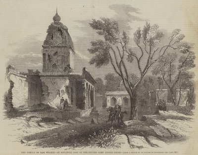 Il Tempio di Ram Swamee, un avamposto del campo britannico davanti a Delhi (incisione) da English School