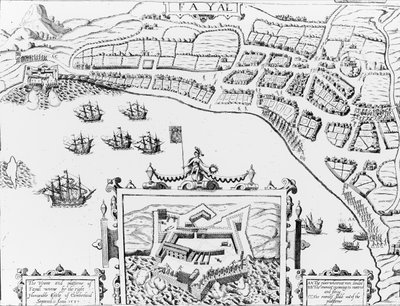 La città e la piattaforma di Fayall conquistate dal nobile conte di Cumberland, 2 settembre 1589 da English School