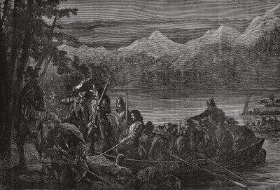 I valdesi che attraversano il Lago Lemano di notte, illustrazione da La storia del protestantesimo di James Aitken Wylie (1808-1890), pub. 1878 da English School