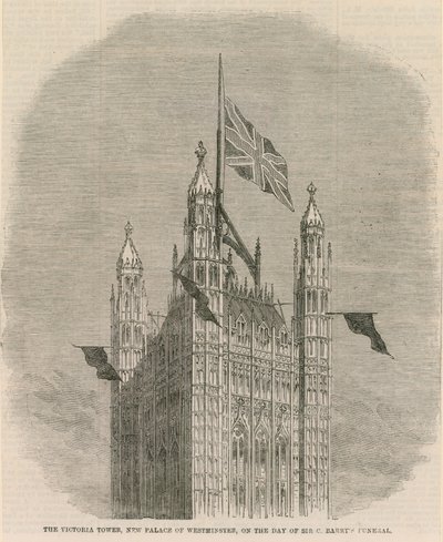 La Torre di Vittoria, nuovo Palazzo di Westminster, il giorno del funerale di Sir C Barnet da English School