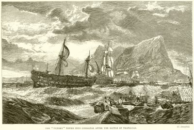 La Vittoria rimorchiata a Gibilterra dopo la battaglia di Trafalgar da English School