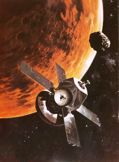La navicella spaziale Viking immaginata in orbita attorno a Marte da English School
