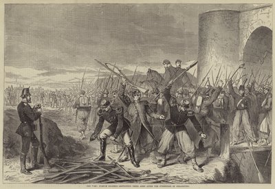 La guerra, soldati francesi che distruggono le loro armi dopo la resa di Strasburgo da English School