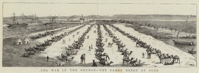 La Guerra nel Sudan, il Deposito di Cammelli a Suez (incisione) da English School