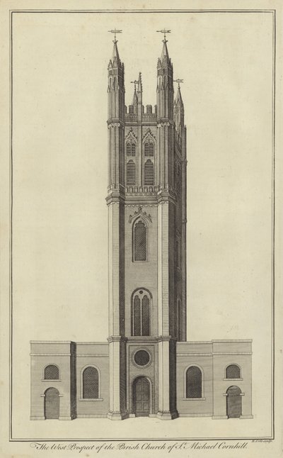 Prospetto ovest della Chiesa parrocchiale di St Michael, Cornhill, Londra da English School