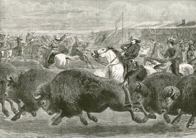 Il Selvaggio West alla Grande Esposizione Americana - caccia al bisonte e al cervo wapiti da English School