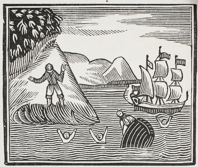 Il naufragio, illustrazione da Chap-books del XVIII secolo di John Ashton, pub. 1882 da English School