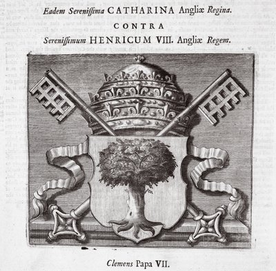 Le armi di Papa Clemente VII, illustrazione da Atti e Monumenti di John Foxe, nona edizione, pub. 1684 da English School