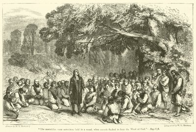 "Le assemblee si tenevano talvolta in un bosco, quando le folle accorrevano per ascoltare la Parola di Dio" (incisione) da English School