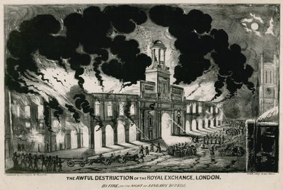 La terribile distruzione della Royal Exchange, Londra, per incendio nella notte del 10 gennaio 1838 da English School