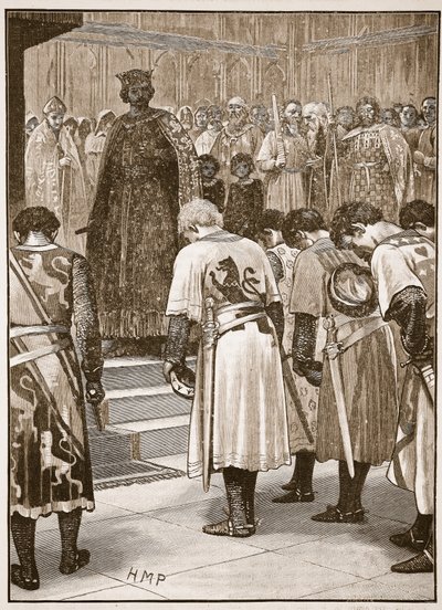 I baroni che presentano le loro richieste a Enrico, illustrazione da Cassells Illustrated History of England da English School