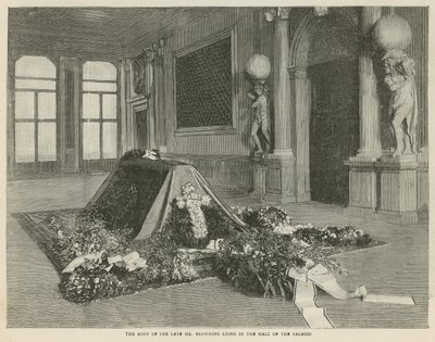 Il corpo del defunto Mr Browning nella Sala del Palazzo Rezzonico, Venezia da English School