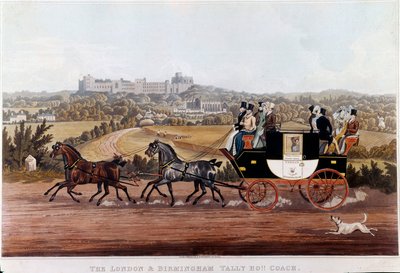 La diligenza che collega Birmingham a Londra. Litografia della scuola inglese. XIX secolo Collezione privata da English School