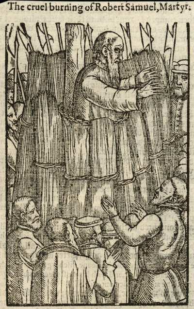 Il crudele rogo di Roberto Samuele, martire (incisione) da English School
