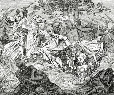 La morte di Manfredi nella battaglia di Benevento, 26 febbraio 1266 da English School