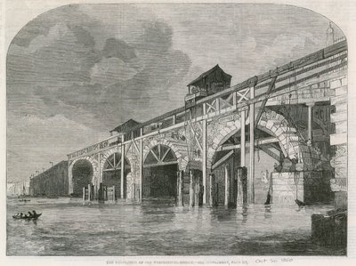 La demolizione del vecchio ponte di Westminster da English School