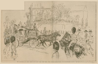 La partenza del Principe di Galles con la sposa da Marlborough House per Buckingham Palace, 23 luglio 1896 da English School