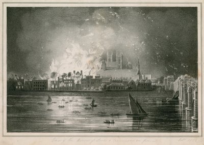 La distruzione per incendio delle Case del Parlamento il 16 ottobre 1834 da English School