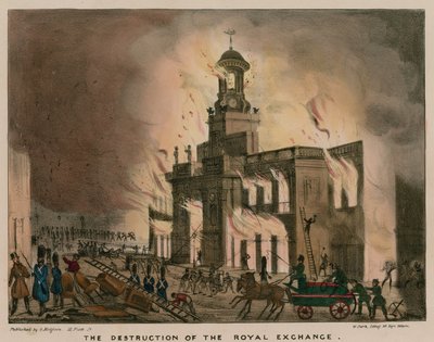 La distruzione della Royal Exchange, Londra, per incendio nella notte del 10 gennaio 1838 da English School