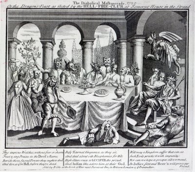 La mascherata diabolica, o la festa dei draghi come recitata dal Hell-Fire-Club, a Somerset House in the Strand da English School