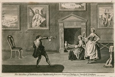 Il divertimento del Battledore e Shittlecock dal disegno originale nei Giardini di Vauxhall, Londra da English School