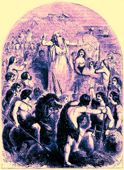 I druidi incitano i Britanni a opporsi allo sbarco dei Romani, illustrazione da Cassells Illustrated Universal History di Edward Ollier, pubblicato nel 1890 da English School