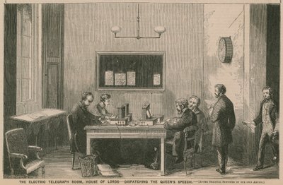 La sala del telegrafo elettrico, Camera dei Lord - invio del discorso della Regina da English School