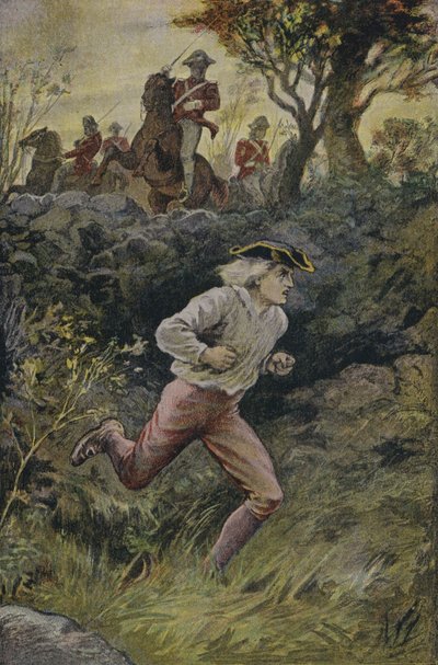 La fuga di Harvey Birch: illustrazione da The Spy, di James Fenimore Cooper da English School