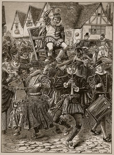 La burla di My Lord of Misrule, illustrazione da Cassells Illustrated History of England da English School