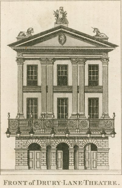 La facciata del Drury Lane Theatre, Londra da English School