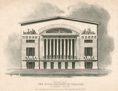 Vista frontale del Teatro Reale Brunswick, Goodmans Fields, Londra da English School