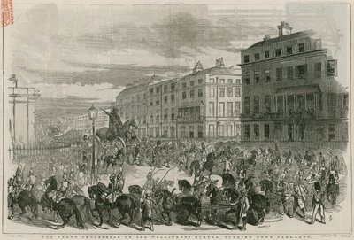 La grande processione della Statua di Wellington che gira per Park Lane da English School