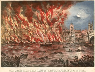 Il grande incendio vicino al London Bridge, sabato 22 giugno 1861 da English School