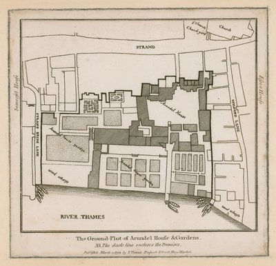 La pianta del terreno di Arundel House e giardini da English School