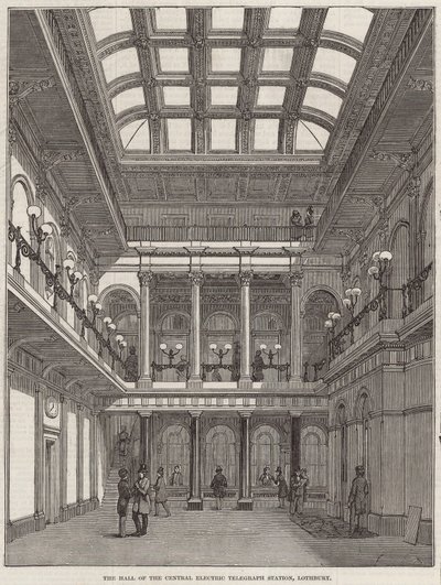 La sala della Stazione Centrale del Telegrafo Elettrico, Lothbury da English School