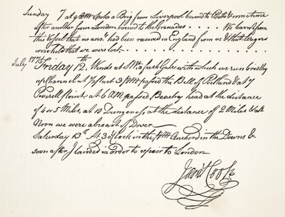 La calligrafia di James Cook, luglio 1771 da English School