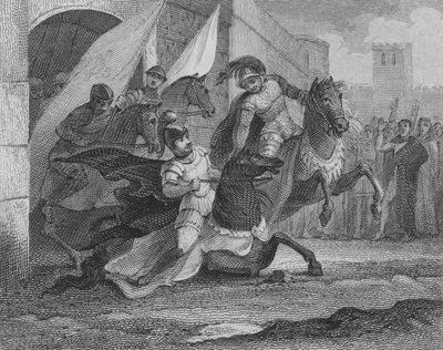 Il cavallo di Alboino, Re dei Longobardi, cade mentre entra nella città di Pavia, 572 da English School