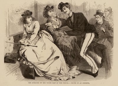 Gli umori del giovane del periodo, ubriaco in un omnibus da English School