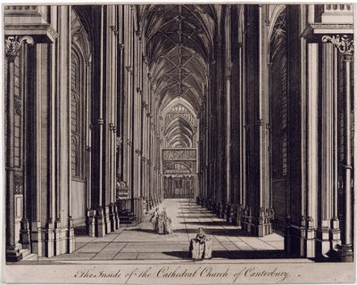 Interno della Cattedrale di Canterbury, vista della navata, dal lato ovest, c.1700-43 da English School