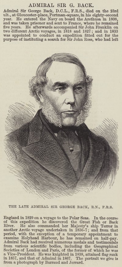 Il defunto ammiraglio Sir George Back, RN, FRS da English School