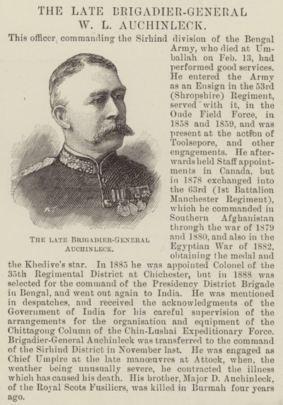 Il defunto brigadiere generale W L Auchinleck da English School
