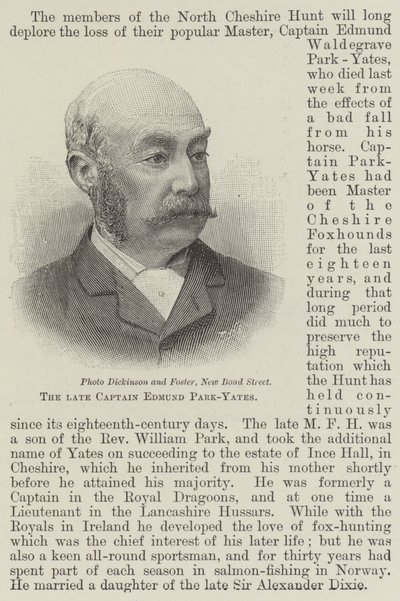 Il defunto capitano Edmund Park-Yates (incisione) da English School