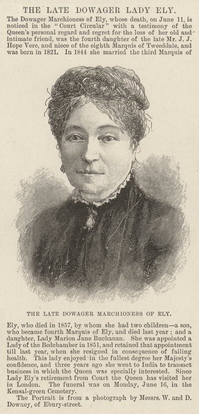 La defunta Marchesa Vedova di Ely (incisione) da English School