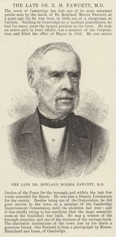 Il defunto Dr Rowland Morris Fawcett, MD da English School
