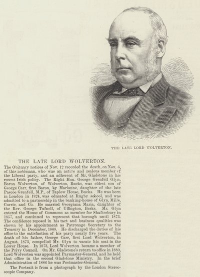 Il defunto Lord Wolverton (incisione) da English School