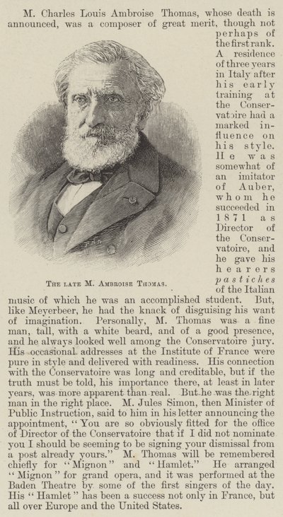 Il defunto M Ambroise Thomas (incisione) da English School