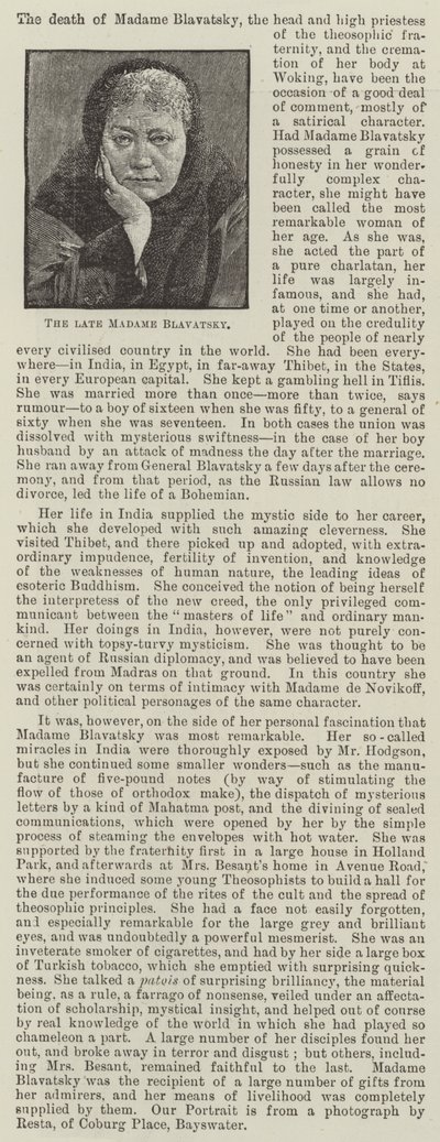 La defunta Madame Blavatsky da English School