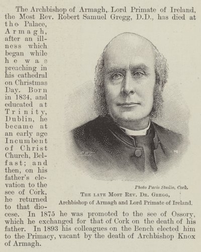 Il defunto Reverendissimo Dr Gregg, Arcivescovo di Armagh e Primate d