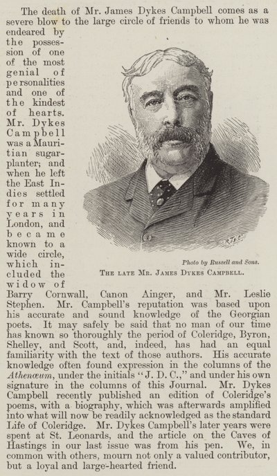 Il defunto signor James Dykes Campbell da English School